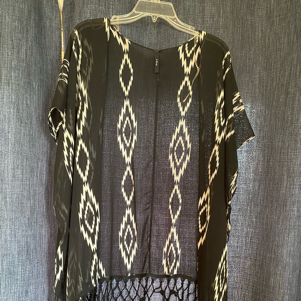 Black Aztec kimono with fringe tassels